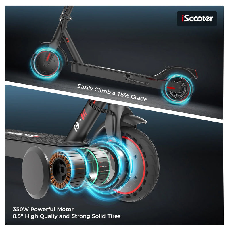 iScooter i9 Foldable Electric Scooter 8.5 Inch Solid Tires 30km Range 3 Speed Mode