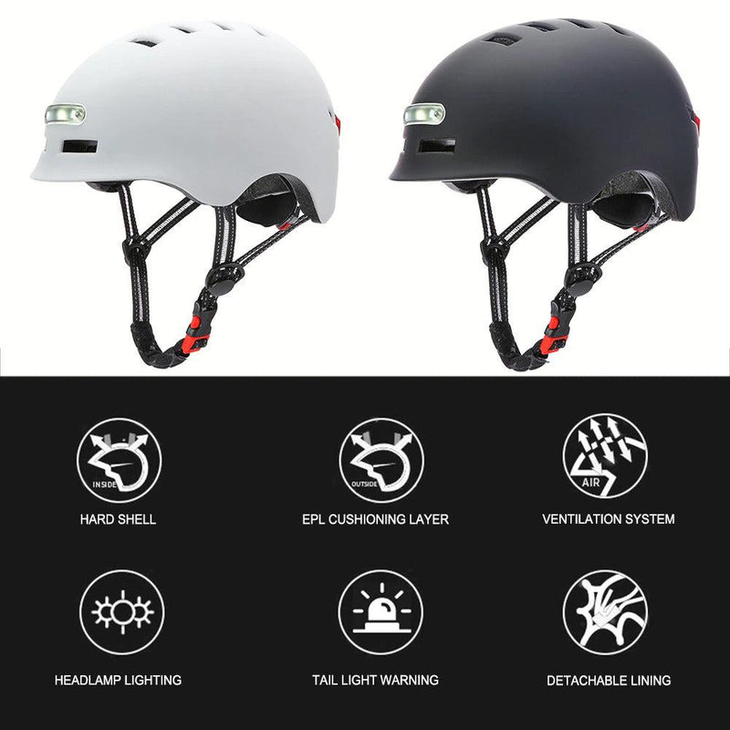 Helmet with front and rear light for electric scooter and bike